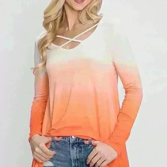 Orange Ombre Crisscross Neck Top - Picture 1 of 3